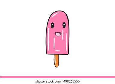 Cute Cartoon ice-cream with facial expressions on white background. Pastel colors used. Vector illustration