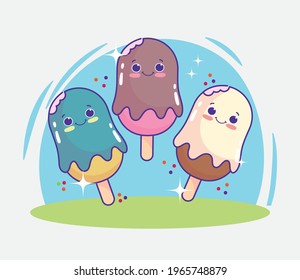 cute cartoon icecreams in stick