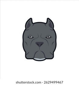 Cute cartoon icon of a bulldog head with wrinkled face and strong build.