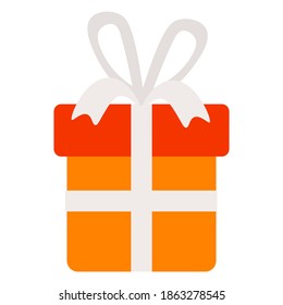 Cute cartoon icon of a present, gift with a bow isolated on white background. Vector illustration.