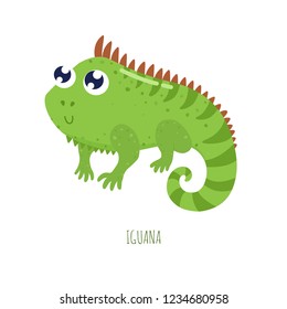 Cute cartoon iguana vector illustration.
