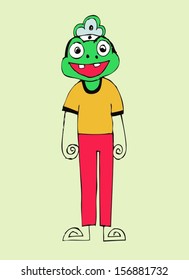 Cute cartoon Illustraiton Frog in Jaidee Family Style 