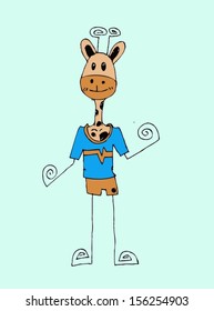Cute cartoon  Illustraiton Giraffe  in Jaidee Family Style