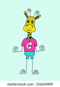 Cute cartoon  Illustraiton Giraffe  in Jaidee Family Style