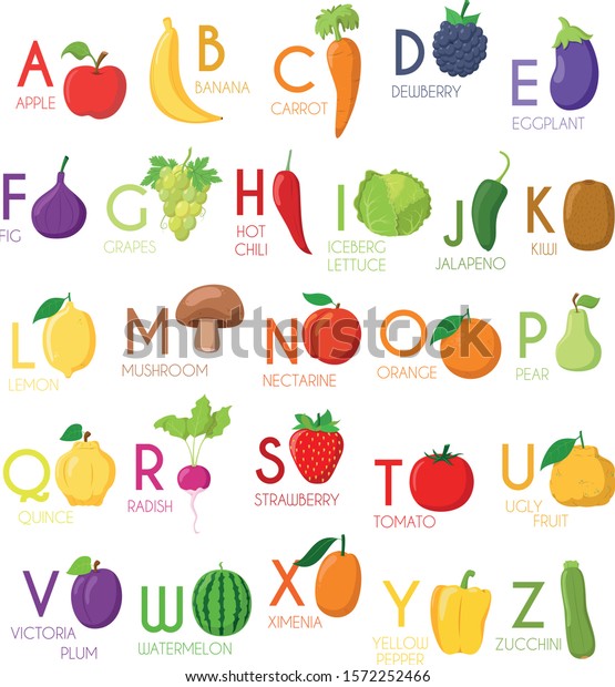 Cute Cartoon Illustrated Alphabet Fruits Vegetables Stock Vector ...