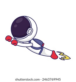 Cute cartoon illustration of astronaut with jetpack, flying with jetpack.