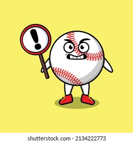 Cute cartoon illustration baseball ball with exclamation sign board