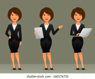 Cute Cartoon Illustration Of A Beautiful Business Woman In Various Poses