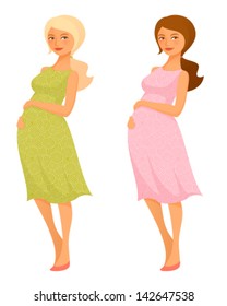 cute cartoon illustration of a beautiful pregnant woman