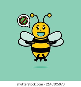 Cute cartoon illustration bee using mask to prevent corona virus in cute modern style design