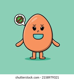 Cute cartoon illustration brown cute egg using mask to prevent corona virus in cute modern style