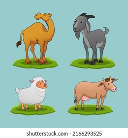 Cute Cartoon Illustration von Kamelen, Ziegen, Schafen und Kühen, die Nutztiere sind