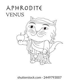 Cute cartoon illustration of cat Aphrodite