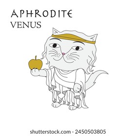 Cute cartoon illustration of cat Aphrodite