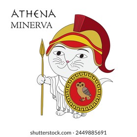 Cute cartoon illustration of cat Athena