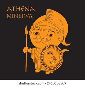 Cute cartoon illustration of cat Athena