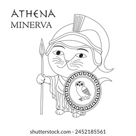 Cute cartoon illustration of cat Athena