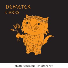 Cute cartoon illustration of cat Demeter