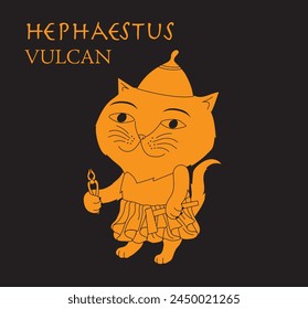 Cute cartoon illustration of cat Hephaestus