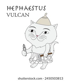 Cute cartoon illustration of cat Hephaestus