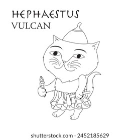 Cute cartoon illustration of cat Hephaestus