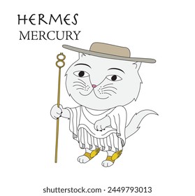 Cute cartoon illustration of cat Hermes