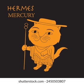 Cute cartoon illustration of cat Hermes