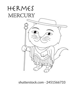 Cute cartoon illustration of cat Hermes