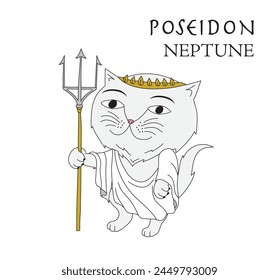 Cute cartoon illustration of cat Poseidon