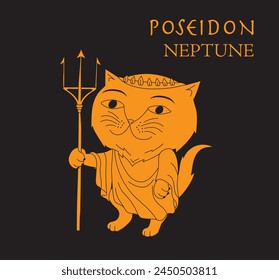 Cute cartoon illustration of cat Poseidon