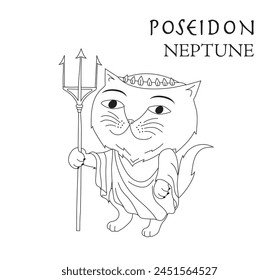 Cute cartoon illustration of cat Poseidon