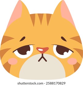 Cute cartoon illustration of a cat with a sad expression, featuring large eyes and a simple design. Perfect for children s content, pet related themes, and playful designs