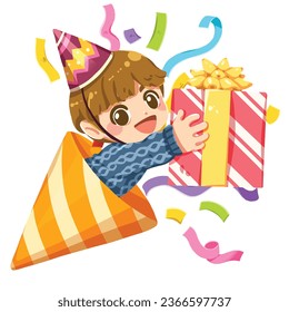 Cute cartoon illustration of child with Confetti firecracker paper. New year theme, These cute cartoon file are perfect for T-shirts, phone cases, bags, mugs, stickers, tumblers.