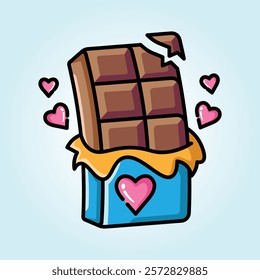 A cute cartoon illustration of a chocolate bar with hearts, perfect for Valentine's Day or any occasion.