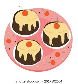 cute cartoon illustration of chocolate pudding with cherry
