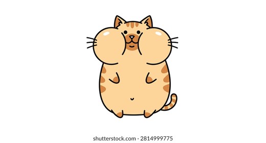 A cute cartoon illustration of a chubby orange tabby cat with puffed cheeks isolated on a white background.