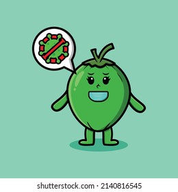 Cute cartoon illustration coconut using mask to prevent corona virus in cute modern style design