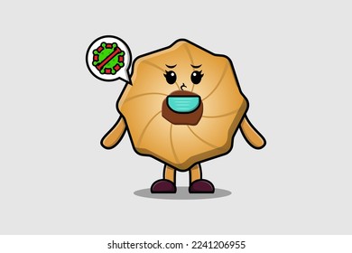 Cute cartoon illustration Cookies using mask to prevent virus in cute modern style design