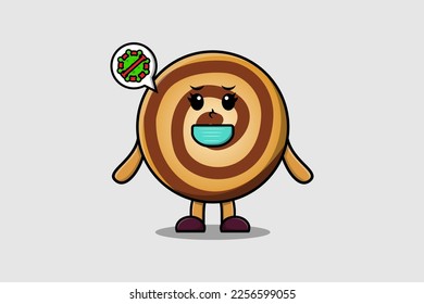 Cute cartoon illustration Cookies using mask to prevent virus in cute modern style design