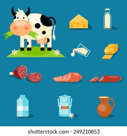 cute cartoon illustration of a cow and products we gain from her