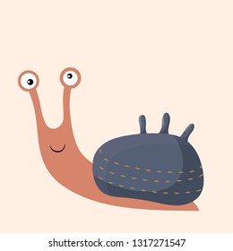 Cute cartoon illustration of a crazy snail. Character snail.  Print design for poster or t-shirt