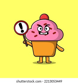Cute cartoon illustration Cupcake with exclamation sign board in flat modern style design