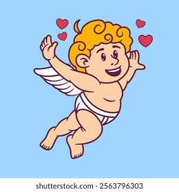 Cute cartoon illustration of Cupid angel on Valentine's Day