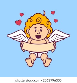 Cute cartoon illustration of Cupid angel on Valentine's Day