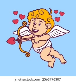 Cute cartoon illustration of Cupid angel on Valentine's Day