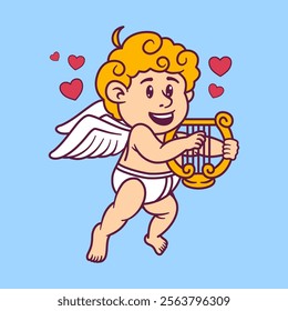 Cute cartoon illustration of Cupid angel on Valentine's Day