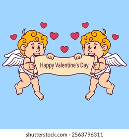 Cute cartoon illustration of Cupid angel on Valentine's Day