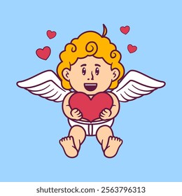 Cute cartoon illustration of Cupid angel on Valentine's Day