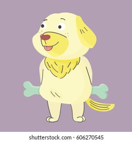 cute cartoon illustration of dog in flat vector - Golden Retriever with big bone