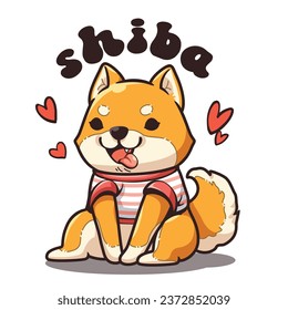Cute cartoon illustration of cute dog sitting. Cute Shiba inu cartoon vector. Cute cartoon character.